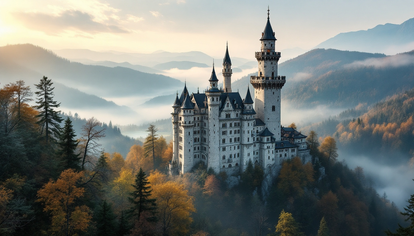 Sehenswerte Burgen und Schlösser in Deutschland: Schloss auf bewaldetem Hügel im Morgenlicht